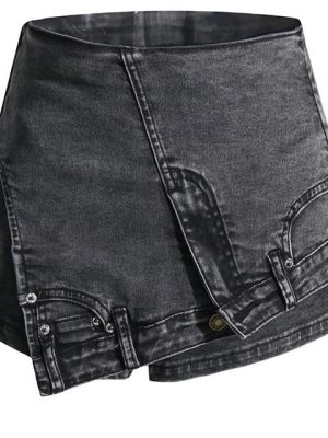 Women’s Asymmetric High Waist Denim Shorts