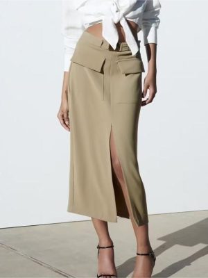 Spring Slim Fit Midi Overall Skirt