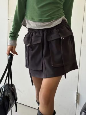 Autumn Drawstring Pocket Mini Skirt