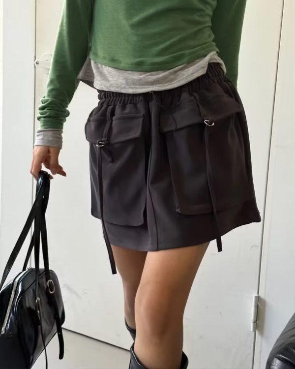 Autumn Drawstring Pocket Mini Skirt