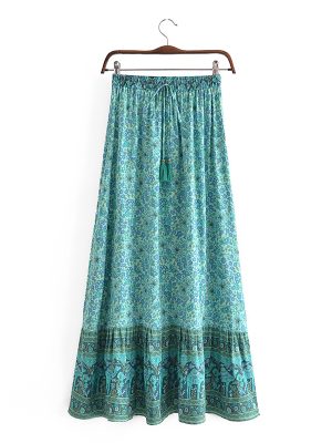 Bohemian Rayon Tassel Hem Skirt