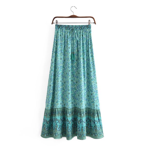 Bohemian Rayon Tassel Hem Skirt