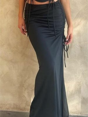 High-Waist Drawstring Asymmetric Sheath Skirt