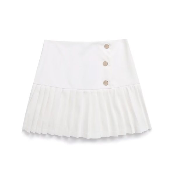 Spring High-Waist Button Pleated Mini Skirt - Image 4