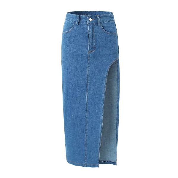 Spring High-Waist Front-Slit Denim Skirt - Image 2