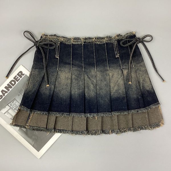 Women's High Waist Frayed Denim Skirt - Image 4