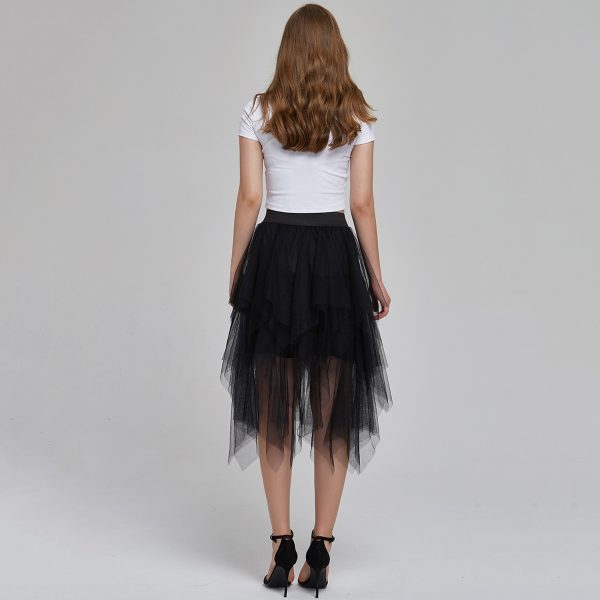 Elastic Waist Asymmetric Mesh Skirt - Image 3