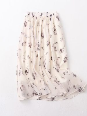 Summer Elegant Ink Print Midi Skirt