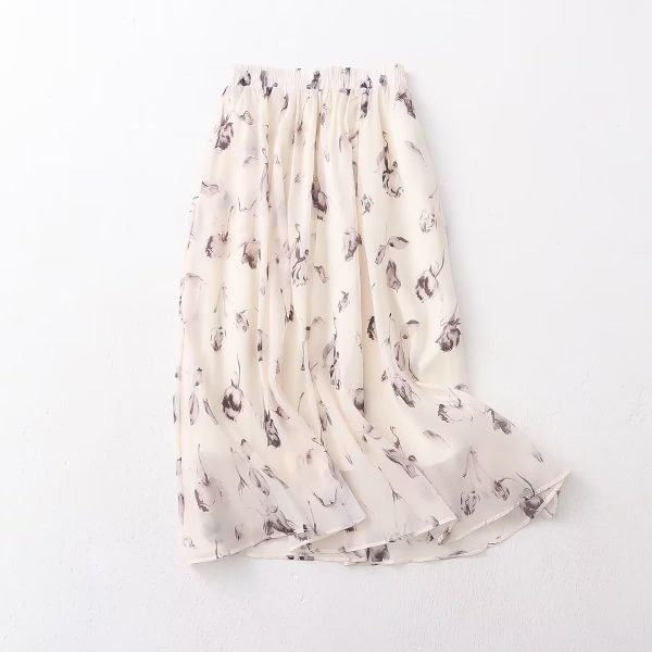 Summer Elegant Ink Print Midi Skirt