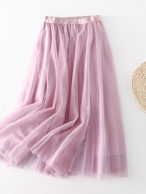 Summer Pleated Mesh Midi Skirt