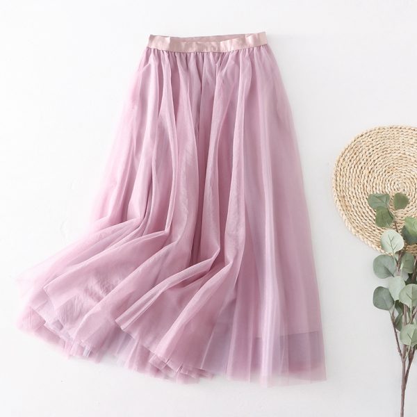 Summer Pleated Mesh Midi Skirt