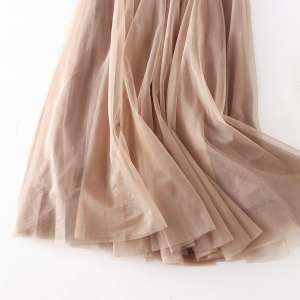 Summer Pleated Mesh Midi Skirt - Image 2