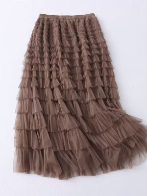 Autumn High-Waist Tiered Midi Skirt