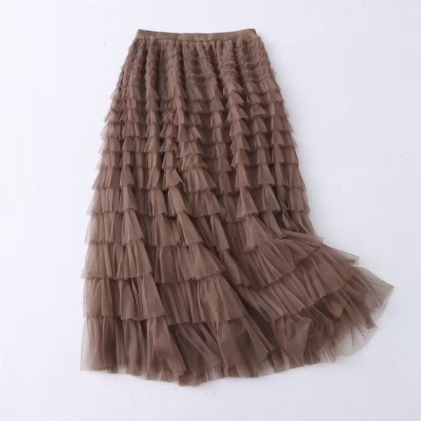 Autumn High-Waist Tiered Midi Skirt