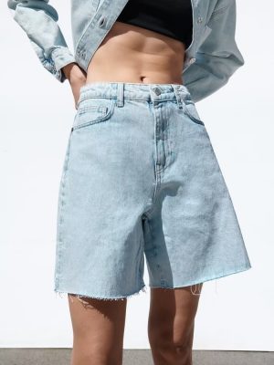 Women’s High Waist Long Denim Shorts