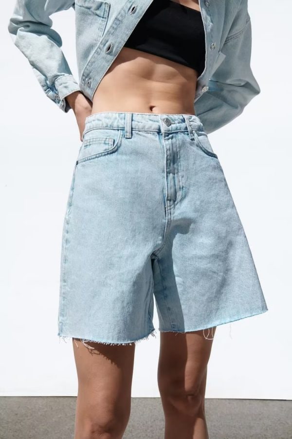 Women's High Waist Long Denim Shorts