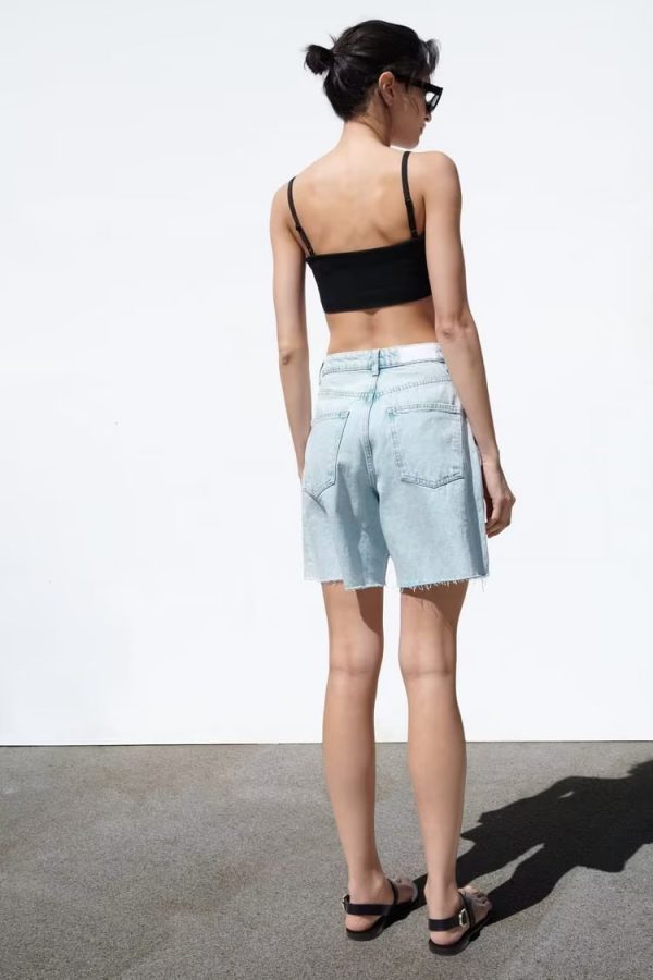 Women's High Waist Long Denim Shorts - Image 4