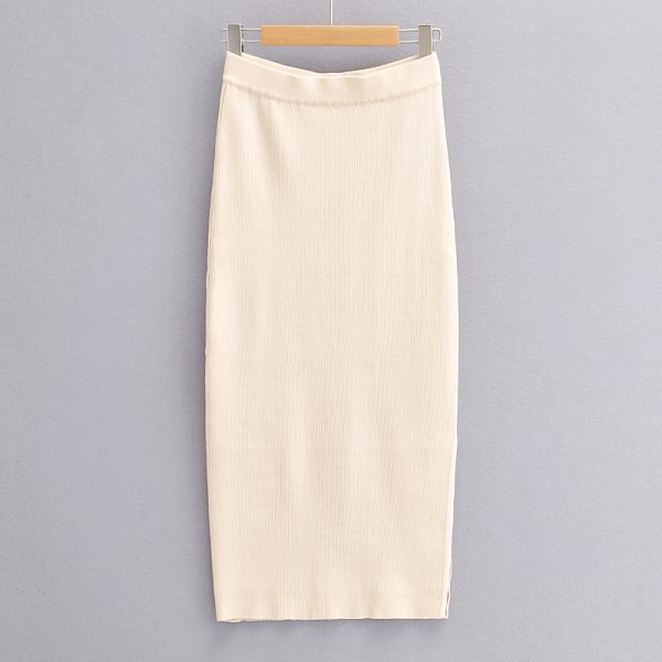 White Knitted Straight Long Skirt - Image 3