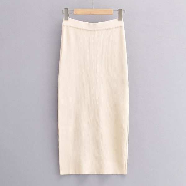 White Knitted Straight Long Skirt - Image 4