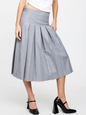 High-Waist Pleated A-Line Long Skirt