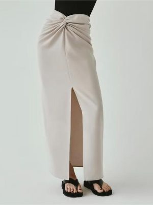 High-Waist Knot Split Sheath Skirt