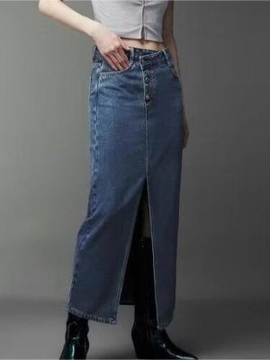 Summer Asymmetric Front-Slit Denim Skirt