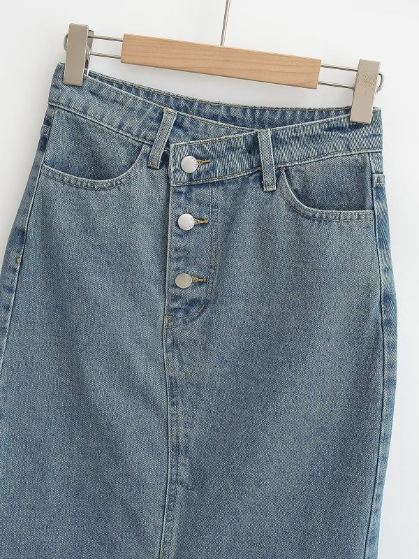 Summer Asymmetric Front-Slit Denim Skirt - Image 3