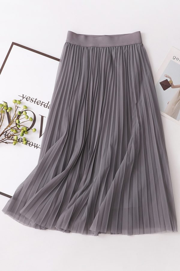 Embellished Pleated Tulle Midi Skirt