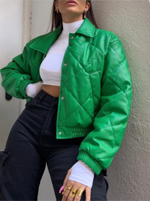 Trendy Green Faux Leather Jacket