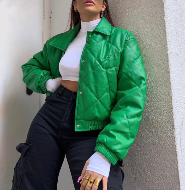 Trendy Green Faux Leather Jacket