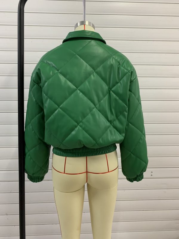 Trendy Green Faux Leather Jacket - Image 2