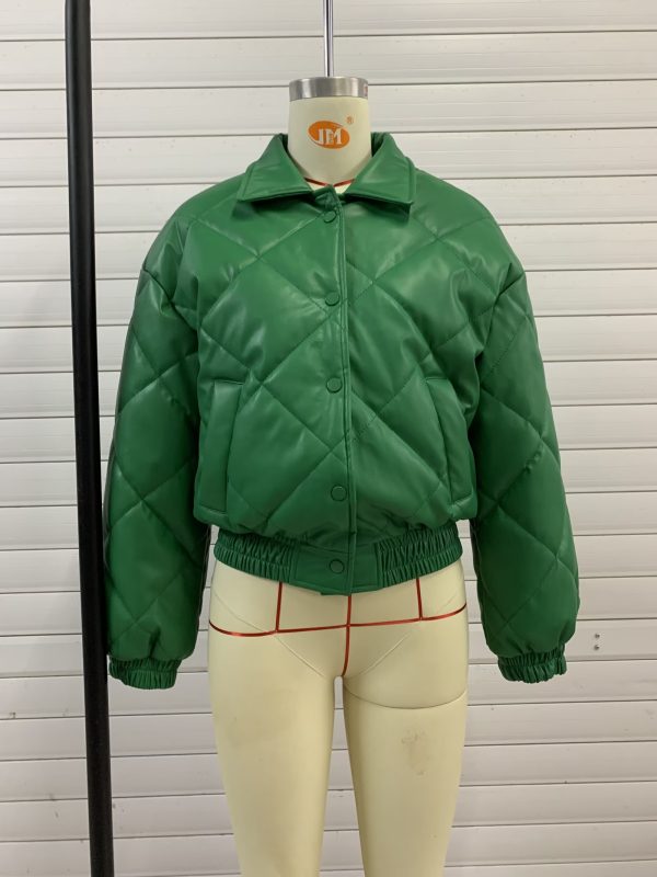 Trendy Green Faux Leather Jacket - Image 3