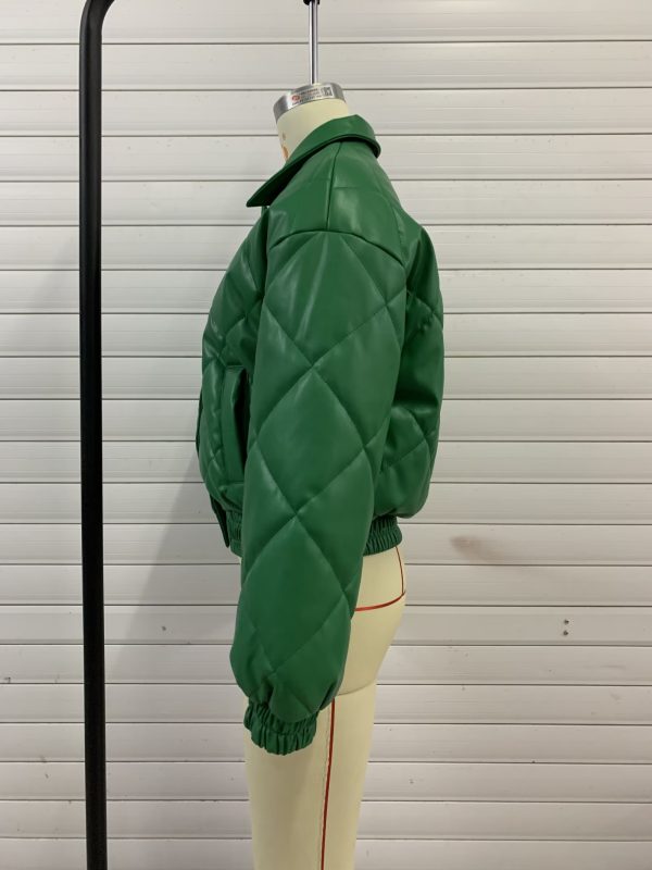 Trendy Green Faux Leather Jacket - Image 4