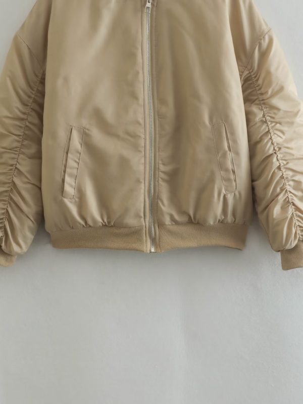 Stylish Khaki Pleated Padded Coat - Image 3