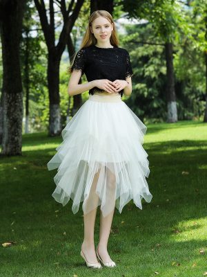 Elastic Waist Asymmetric Mesh Skirt