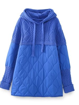 Stylish Patchwork Knit Hoodie Coat