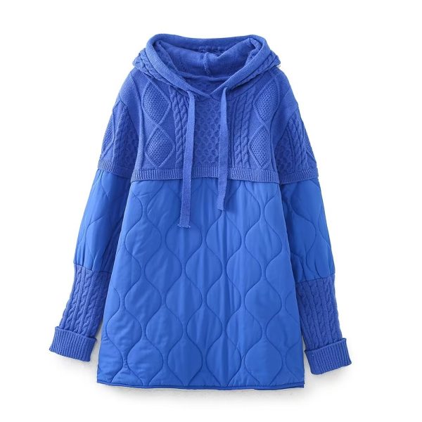 Stylish Patchwork Knit Hoodie Coat