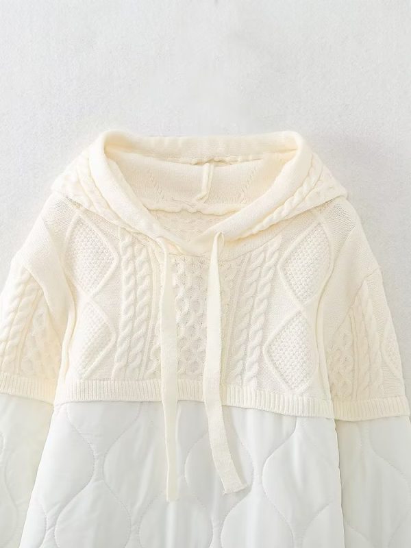 Stylish Patchwork Knit Hoodie Coat - Image 3