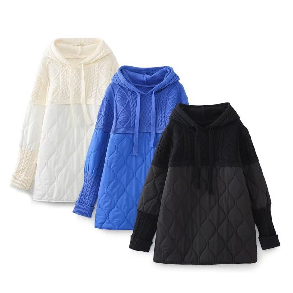 Stylish Patchwork Knit Hoodie Coat - Image 4