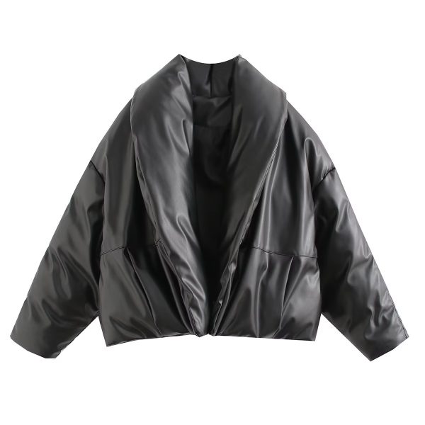 Short Slim Fit Faux Leather Coat - Image 2