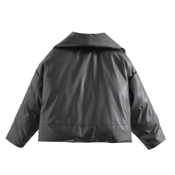 Short Slim Fit Faux Leather Coat - Image 3