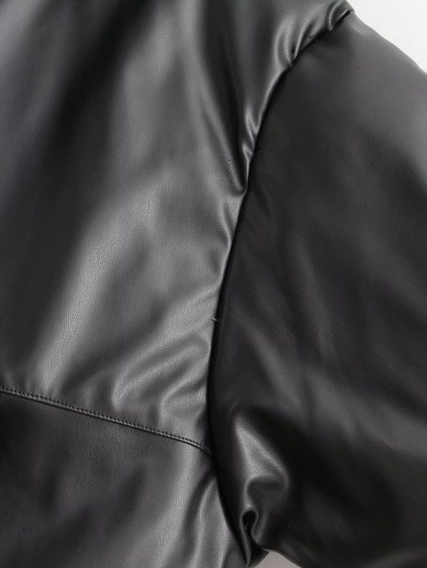 Short Slim Fit Faux Leather Coat - Image 4