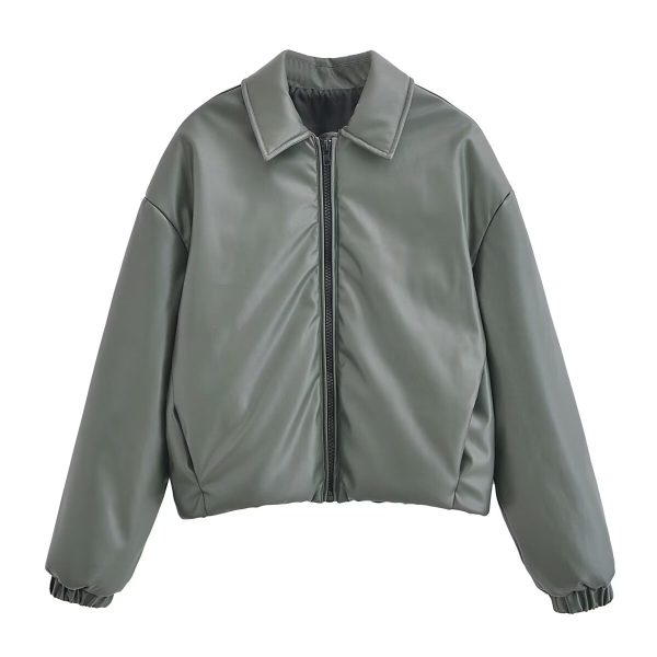 Winter Faux Leather Polo Coat - Image 2