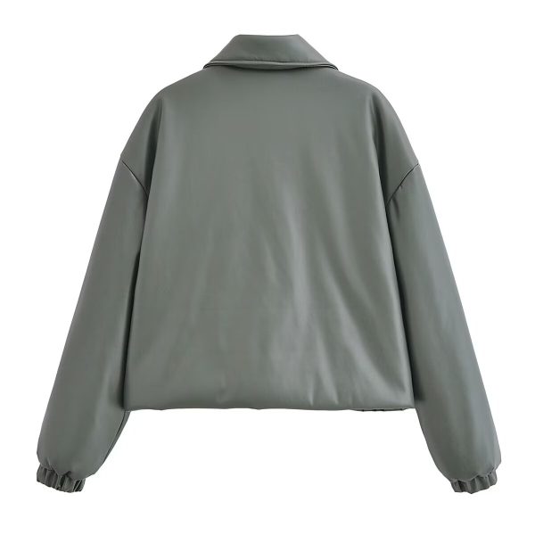 Winter Faux Leather Polo Coat - Image 3