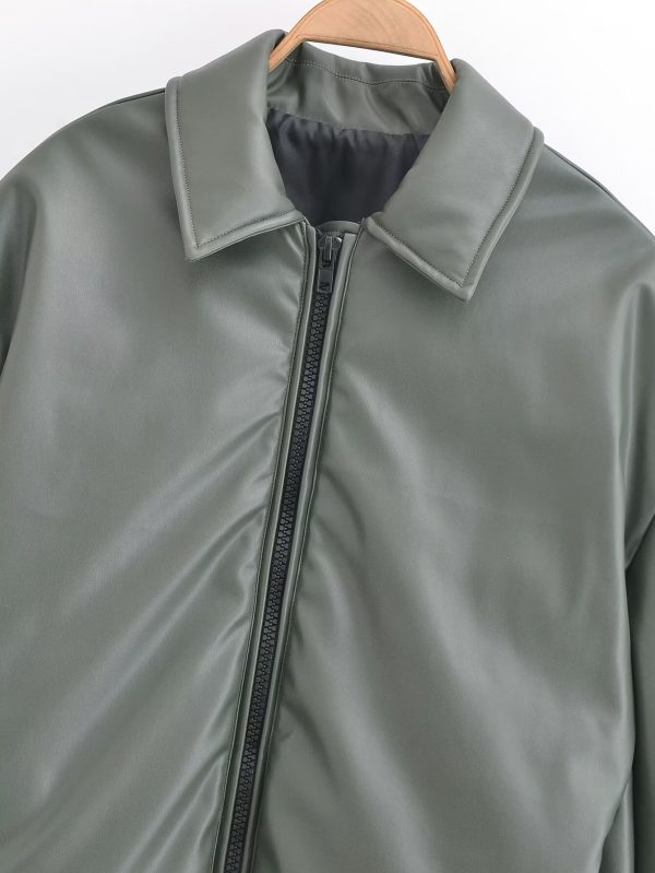 Winter Faux Leather Polo Coat - Image 4