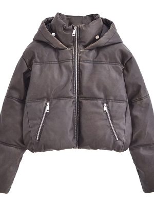 Distressed Faux Leather Hooded Jacket