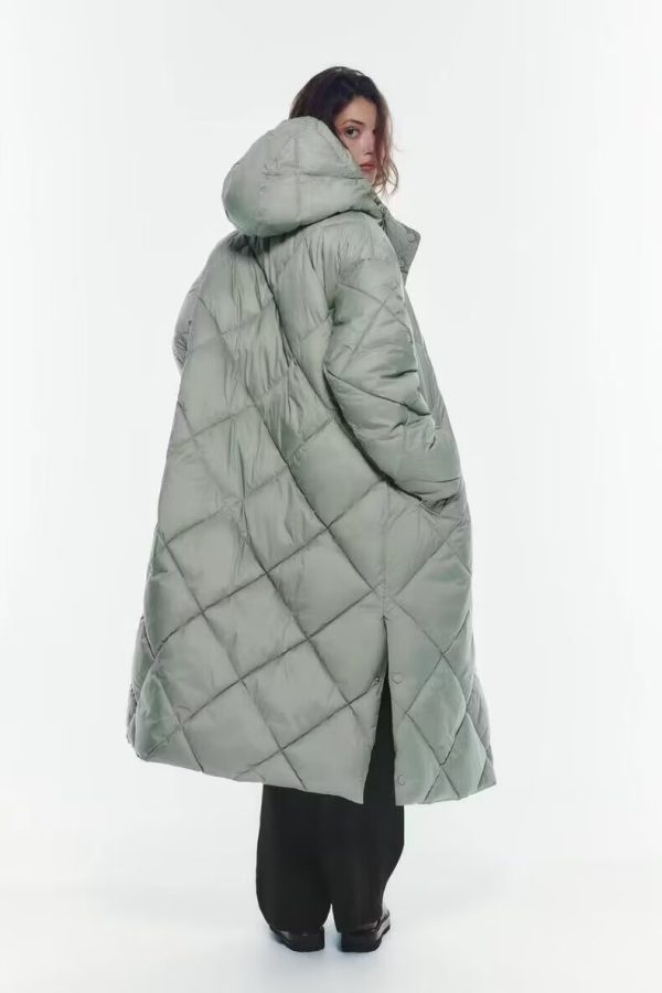 Women's Hooded Diamond Lattice Coat - Image 2