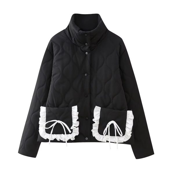 Bowknot Pocket Stand Collar Coat