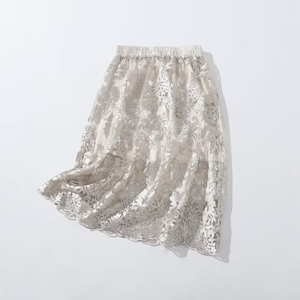 Women's Embroidered Mesh Lace Skirt