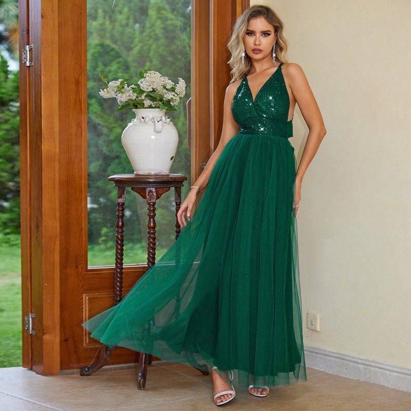 Backless Sequin Cross Strap Dress